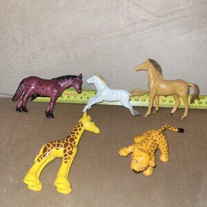 Small Horses, Giraffe & Leopard Animal Toy Lot